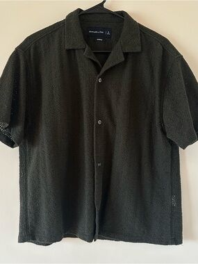 Abercrombie & Fitch Dark Green Eyelet Button-Down Shirt